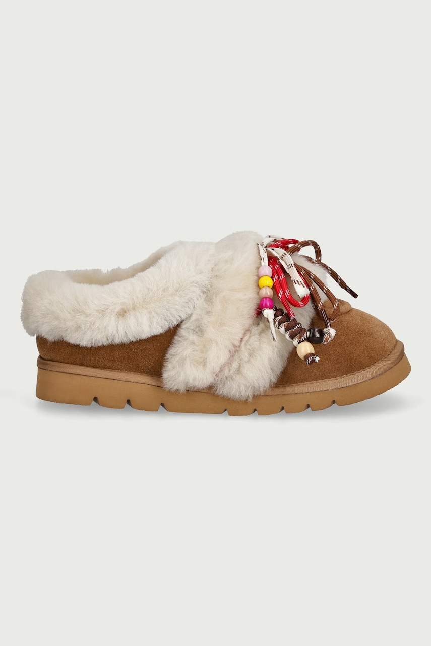 Nokwol  пантофи дамски от велур April Chestnut Hairy Suede