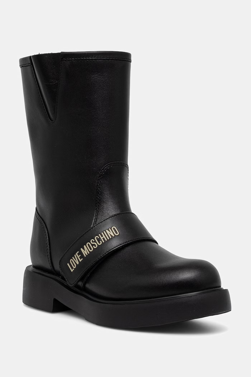 Love Moschino botine cu toc plat pentru femei din piele