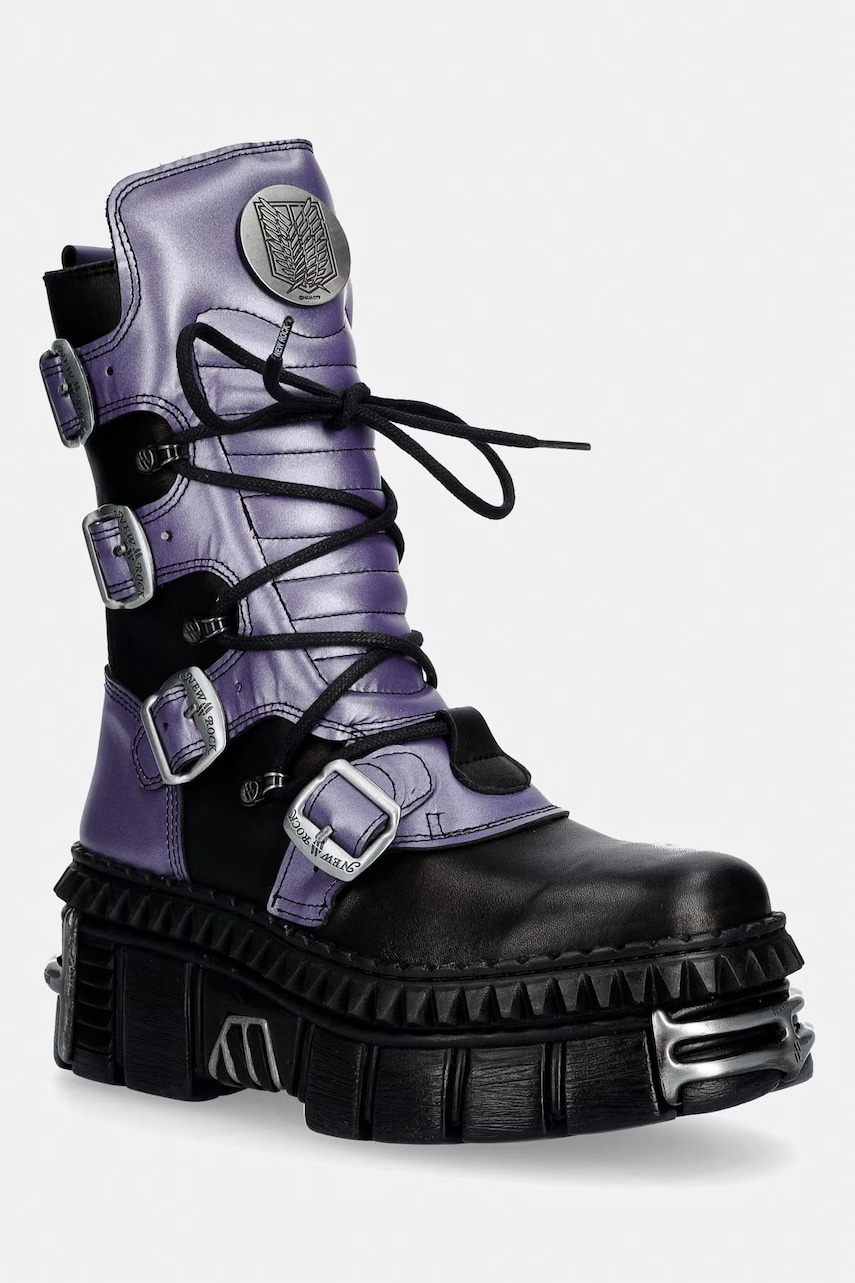 New Rock CRUST NEGRO + NOMADLA LILA + IMPERFECT TOWER NEGRO TORNILLOS bocanci pentru femei din piele