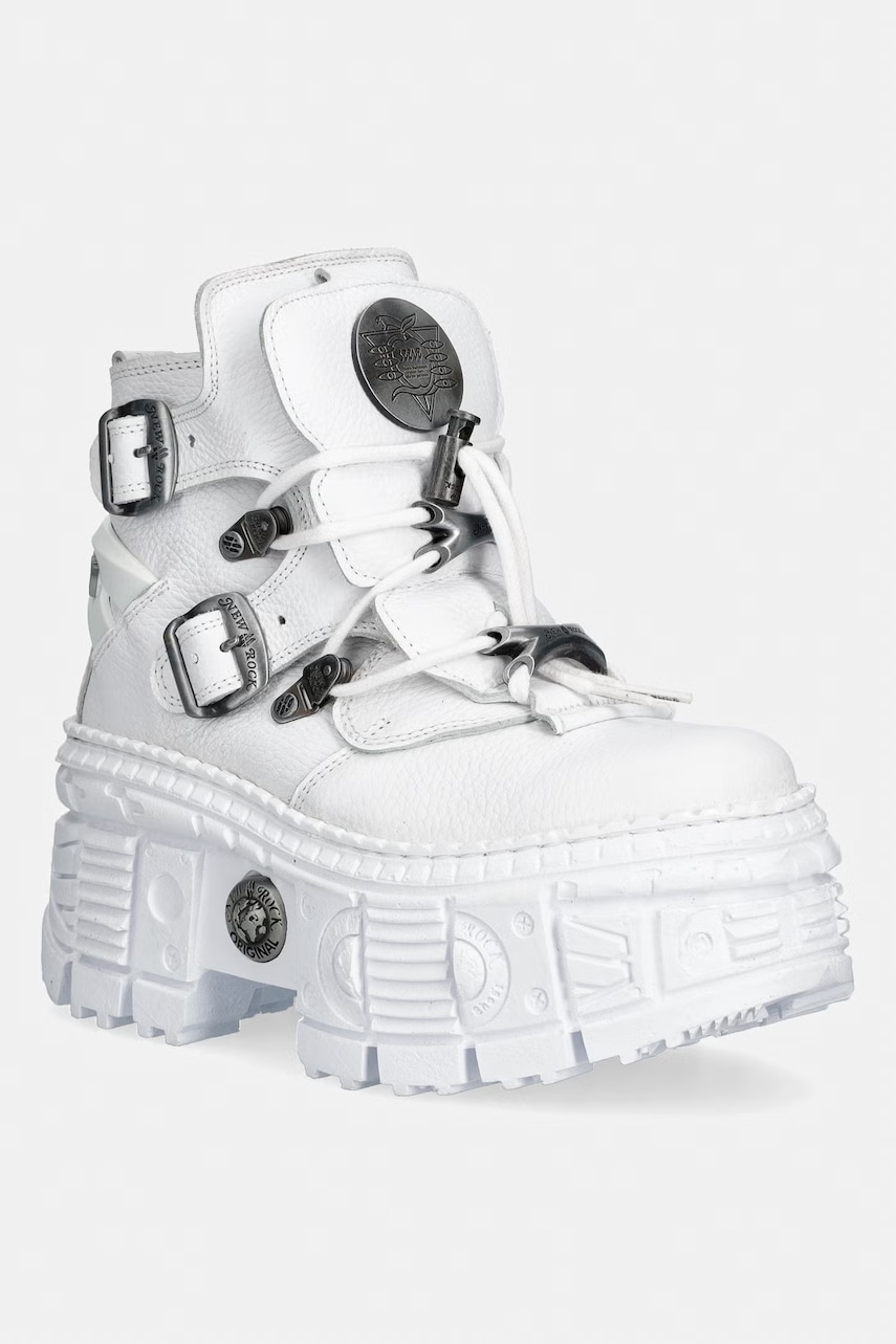 New Rock NAPA BLANCA + IMPERFECT TANK BLANCO TORNILLOS workery na platformie damskie skórzane