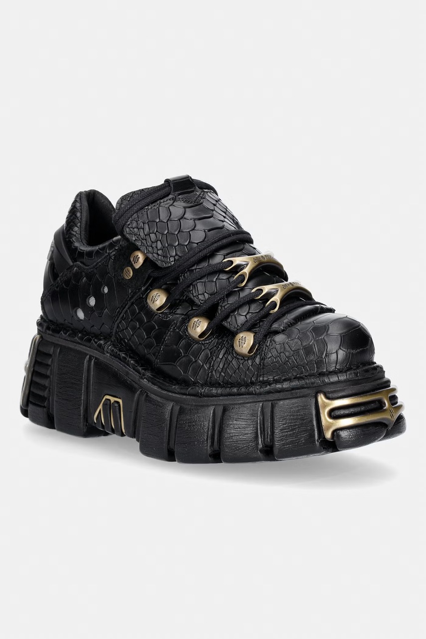 New Rock PITON NEGRO + IMPERFECT TOWER NEGRO TORNILLOS workery na platformie damskie skórzane