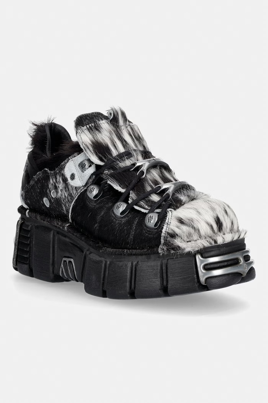 New Rock PELO NATURAL NEGRO-BLANCO + IMPERFECT TOWER NEGRO TORNILLOS buty damskie skórzane