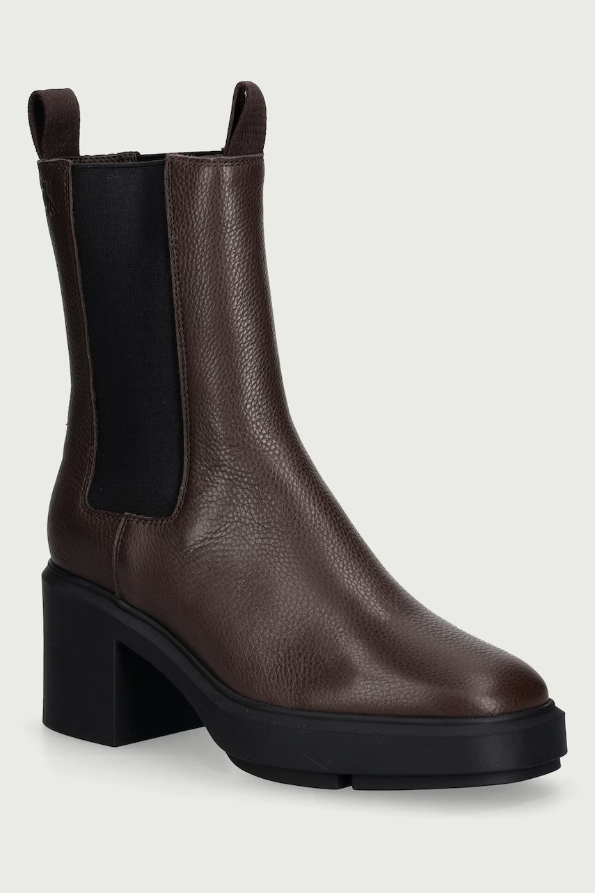 Calvin Klein ghete scurte cu toc pentru femei din piele BLOCK HEEL CHELSEA BOOT LTH