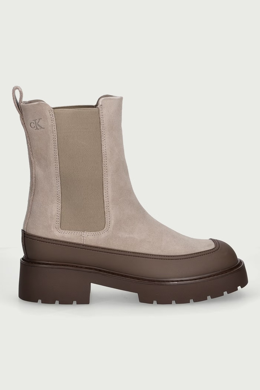 Calvin Klein  боти челси с платформа дамски от велур CHUNKY CHELSEA BOOT SUE EM