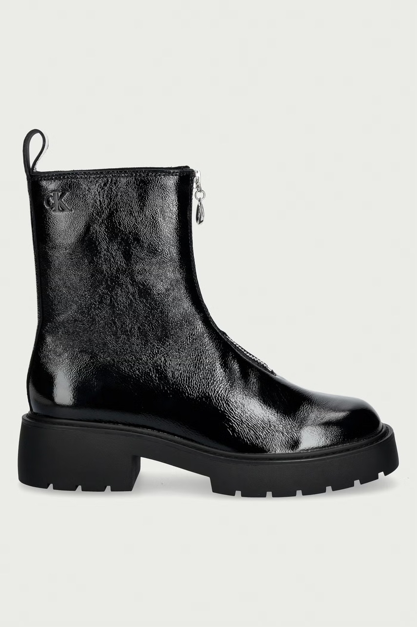 Calvin Klein μποτάκια block heel γυναικεία δερμάτινα CHUNKY ZIP BOOT SHINY LTH