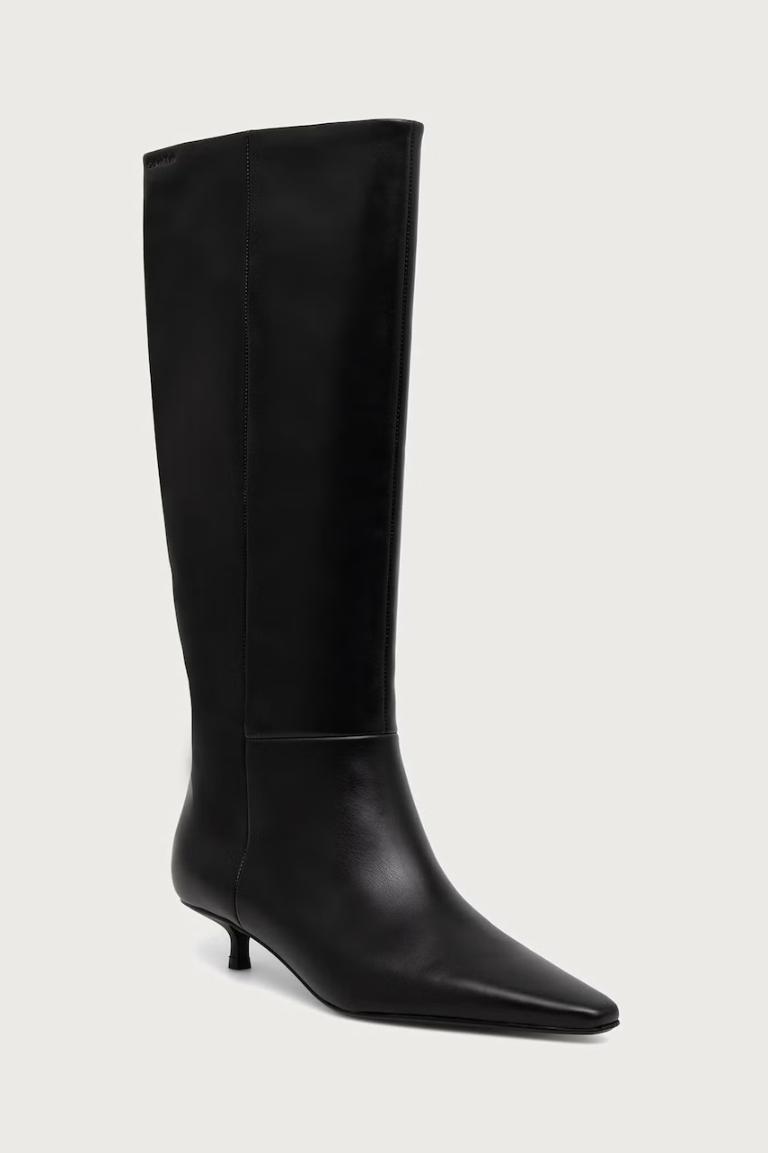 Calvin Klein  čižmy dámske kožené KITTEN HEEL HIGH BOOT LTH