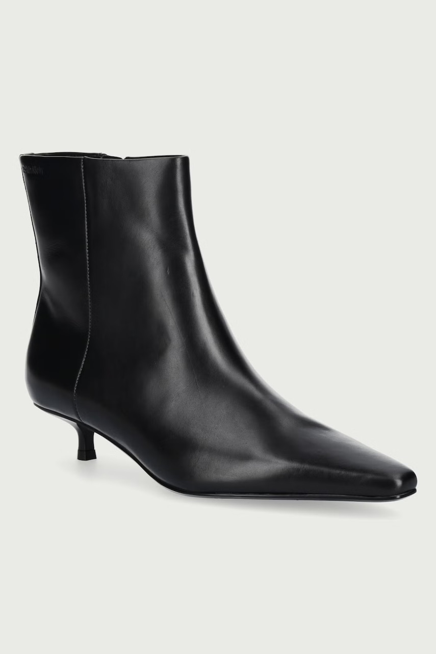 Calvin Klein  členkové čižmy dámske kožené KITTEN HEEL ANKLE BOOT LTH