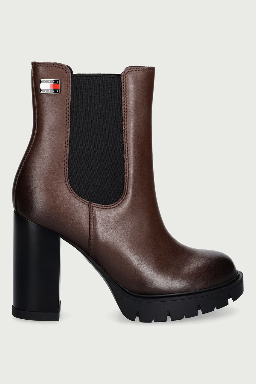 Tommy Jeans μποτάκια Γυναικεία δερμάτινα TJW CHELSEA HIGH HEEL BOOTS