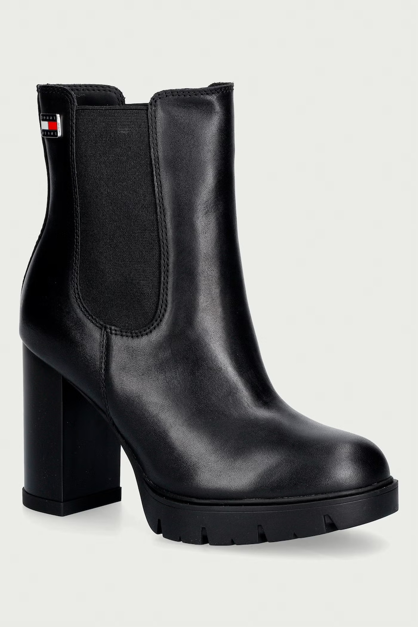 Tommy Jeans členkové čižmy dámske kožené TJW CHELSEA HIGH HEEL BOOTS