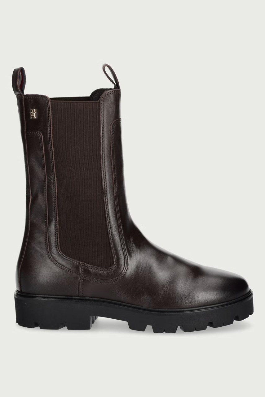 Tommy Hilfiger μπότες τσέλσι γυναικείες δερμάτινες TH STUD LEATHER HIGH CHELSEA