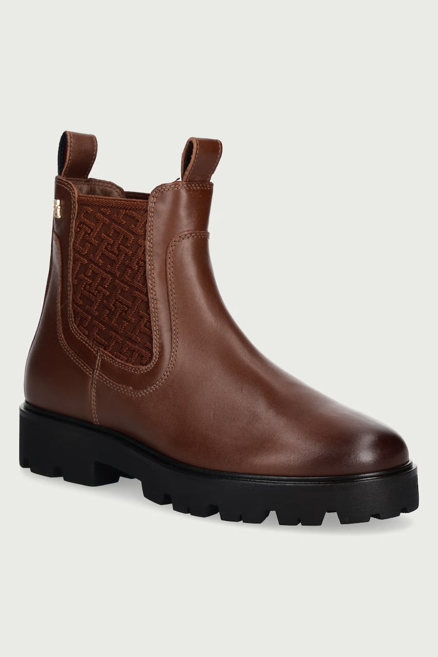 Tommy Hilfiger sztyblety damskie skórzane TH MONOGRAM LEATHER CHELSEA BOOT