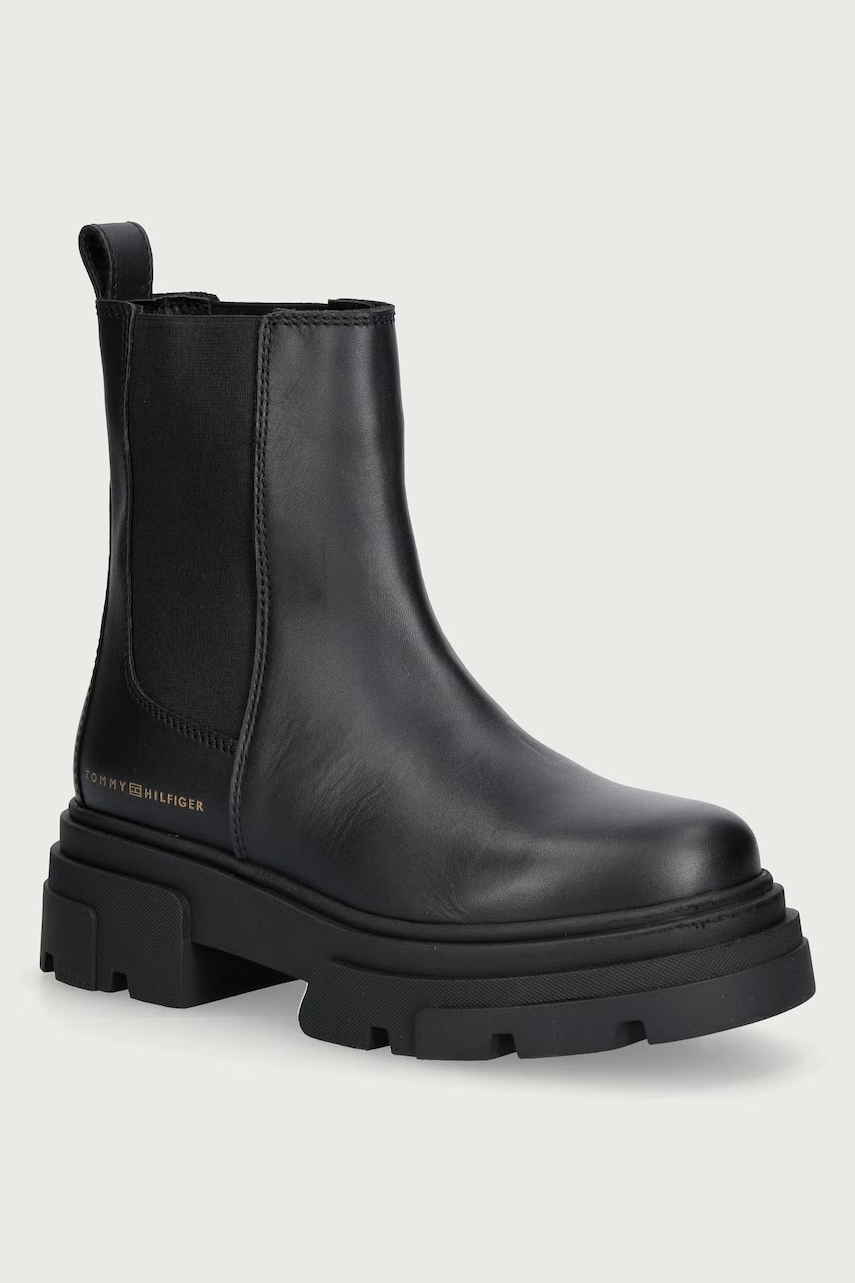 Tommy Hilfiger  ghete scurte cu platformă pentru femei din piele LEATHER CHUNKY CHELSEA BOOT