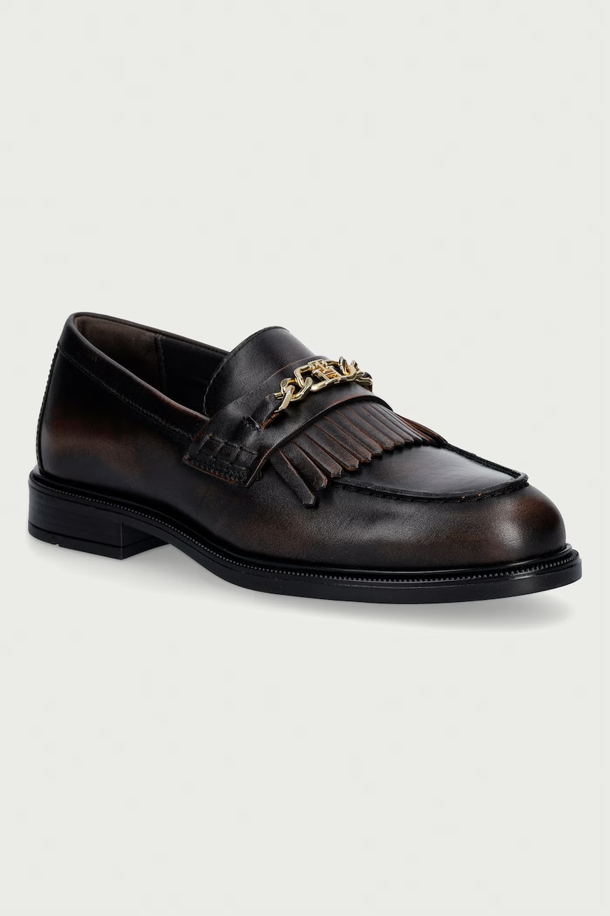 Tommy Hilfiger mokasíny dámske kožené TH CHAIN FRINGE LEATHER LOAFER