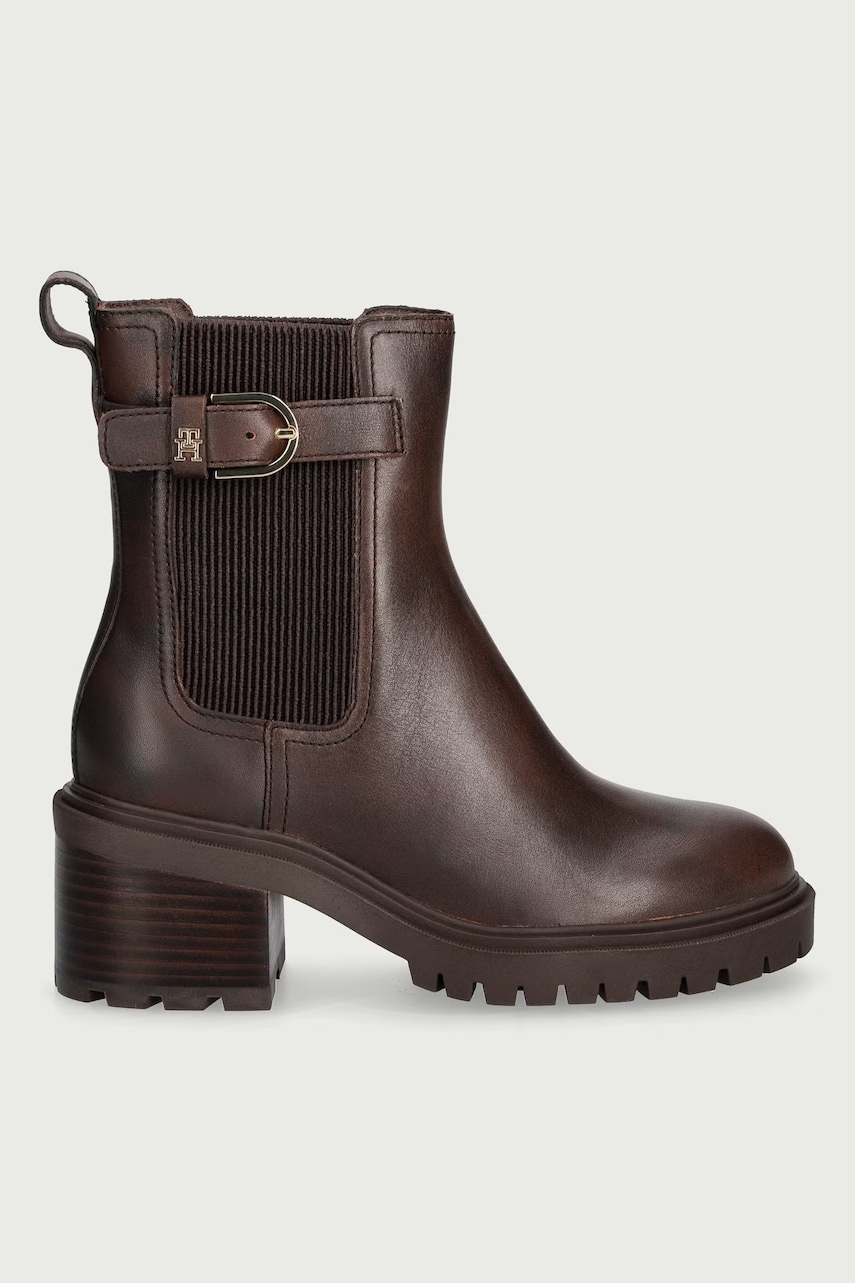 Tommy Hilfiger μπότες τσέλσι block heel Γυναικείες δερμάτινες BLOCK HEEL BUCKLED CHELSEA BOOT
