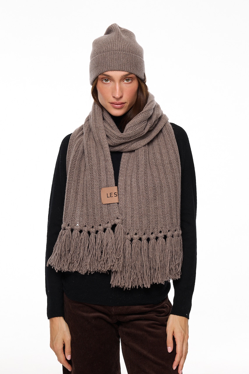 LE SH KA headwear  LE SH KA шал дамски с кашмир Brown Cashnere Scarf