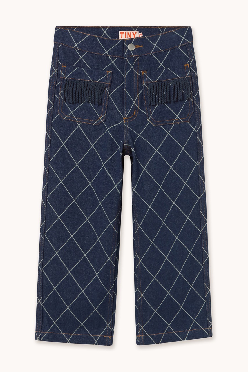 Tinycottons  дънки straight за деца DIAMOND PATTERN FRINGE DENIM PANT