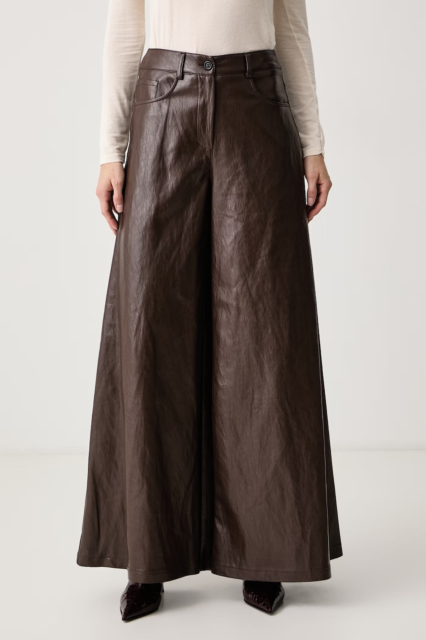 Haveone wide leg hlače za žene od imitacije kože