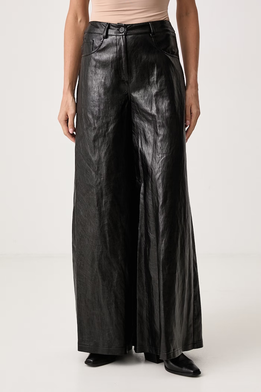 Haveone wide leg hlače za žene od imitacije kože
