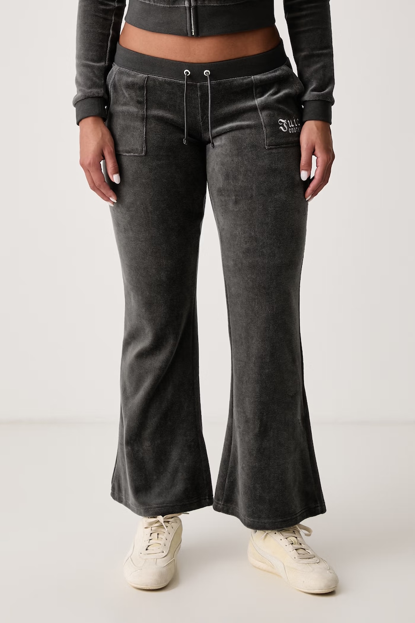 Juicy Couture hlače flare za žene s pamukom REGAL REBELLE CAISA ULTRA LOW RISE