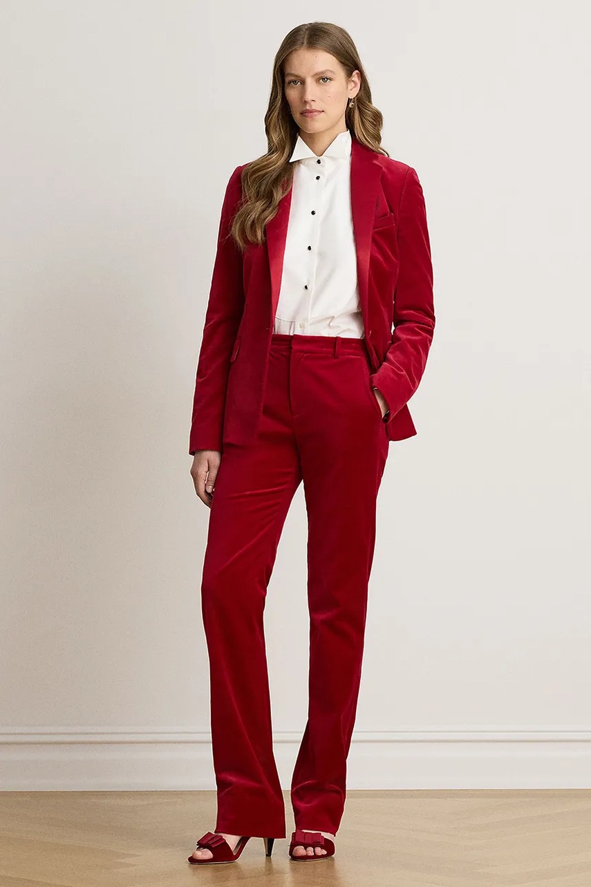 Lauren Ralph Lauren Lauren Ralph Lauren παντελόνι ίσιο γυναικείο βαμβακερό με ελαστάν - 3