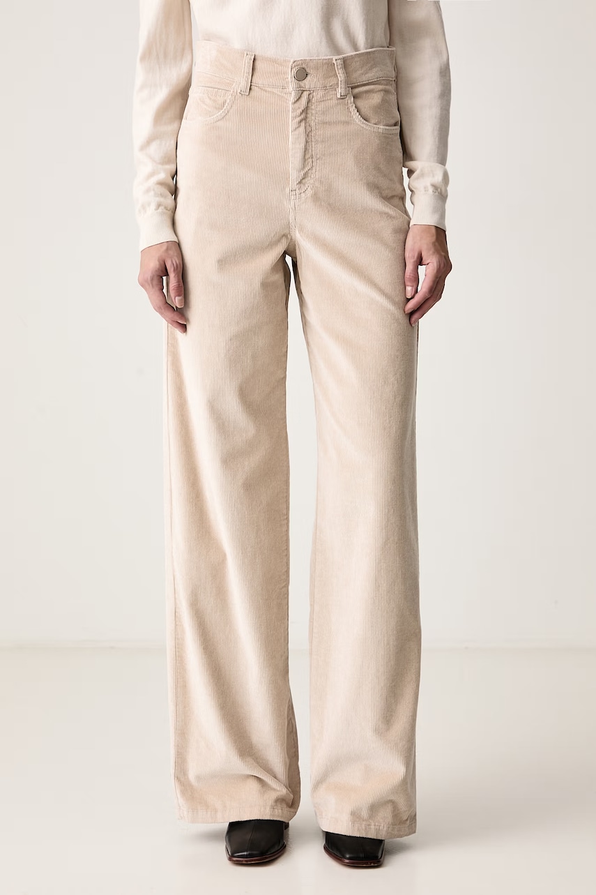 Marella  pantaloni wide leg pentru femei din catifea reiată MLLEFEBO