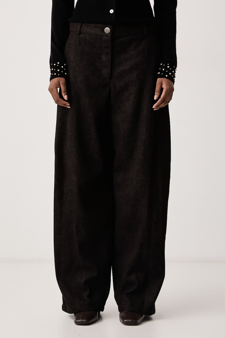 Pinko παντελόνι wide leg γυναικείο από συνθετικό δέρμα
