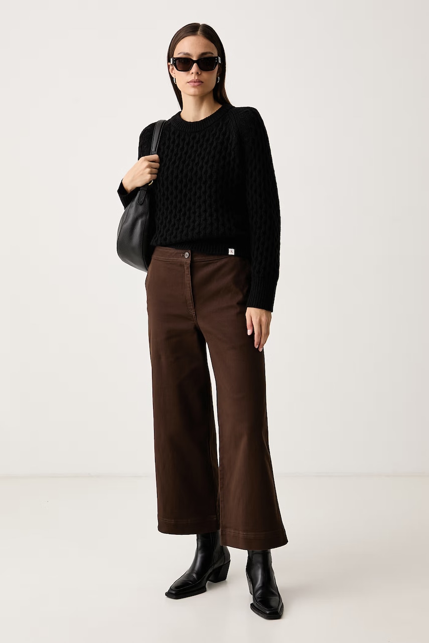 Calvin Klein Jeans παντελόνι wide leg γυναικείο βαμβακερό με ελαστάν