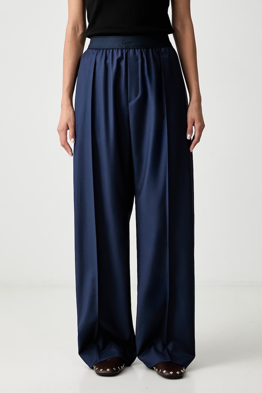 Kenzo spodnie wide leg damskie wełniane