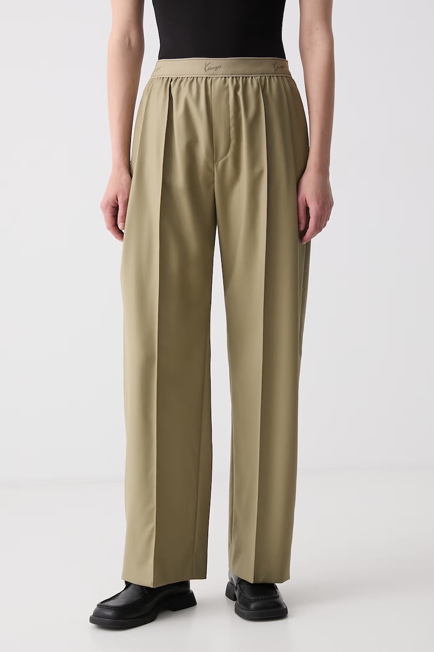 Kenzo spodnie wide leg damskie wełniane
