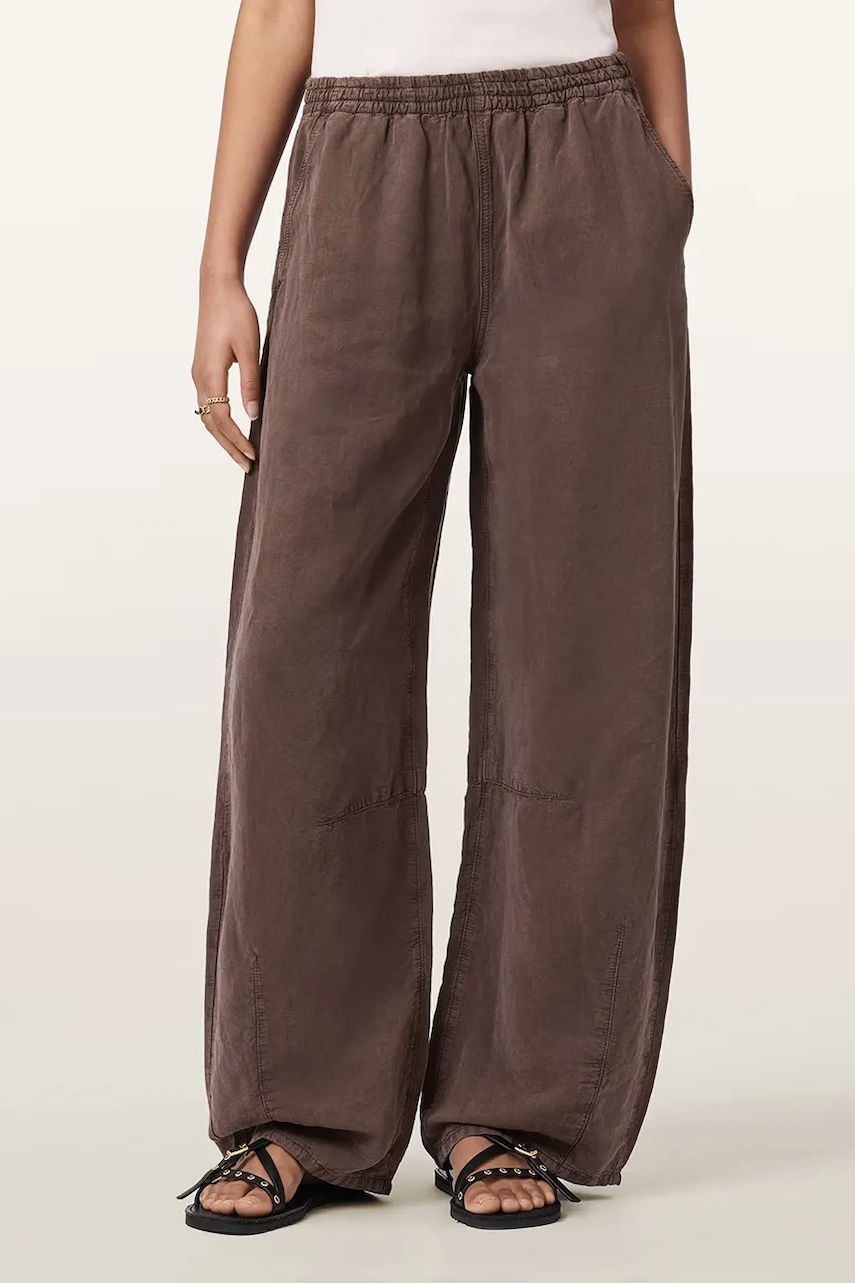 AllSaints pantaloni wide leg pentru femei, cu amestec de in JETT