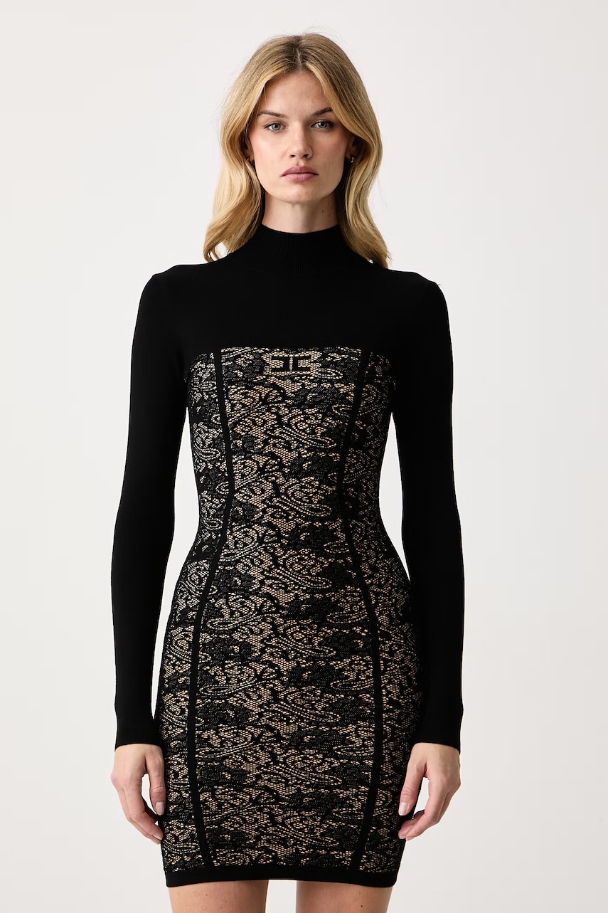 Elisabetta Franchi Lace-Bodice Mini Dress — Black