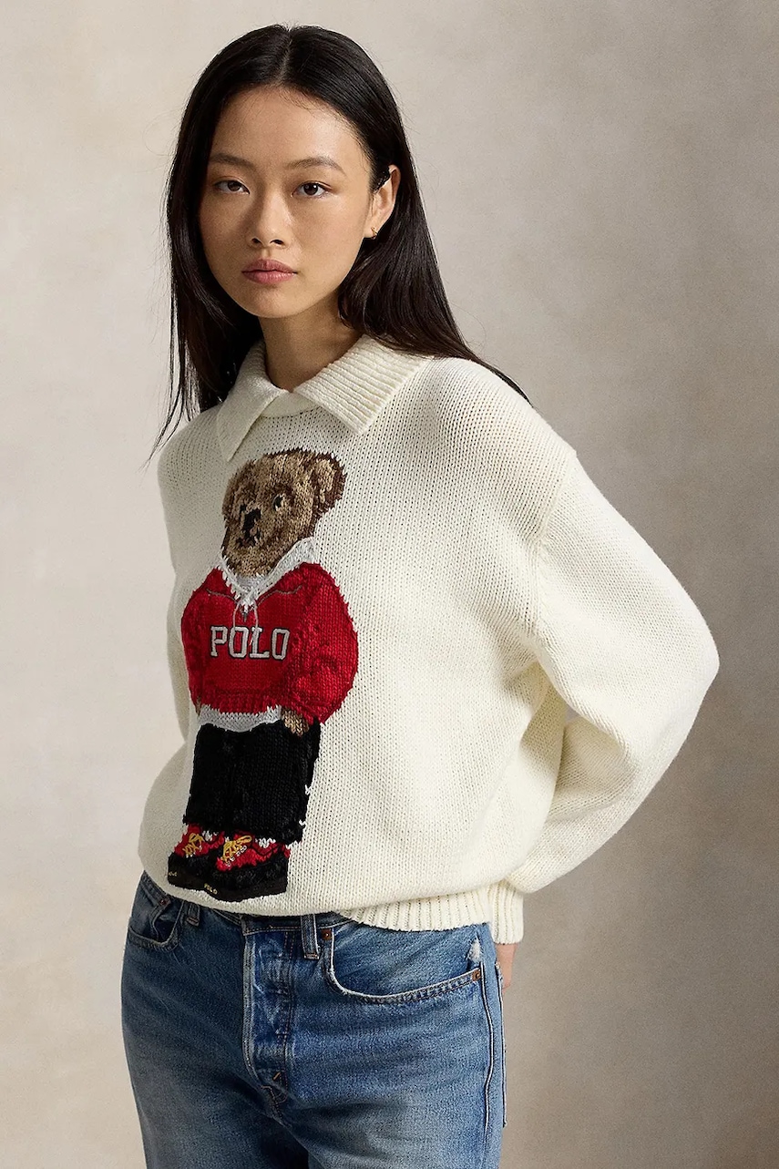 Polo Ralph Lauren COTTON BEAR-SWEATER-PULLOVER sweter z bawełną damski