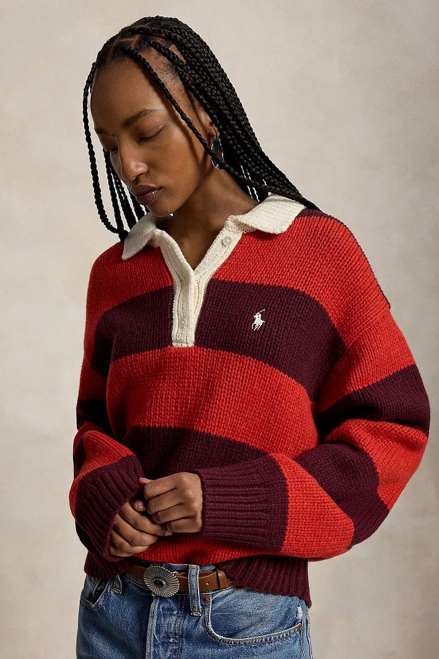 Polo Ralph Lauren WOOL RWS-SWEATER-RUGBY pulover cu lână pentru femei