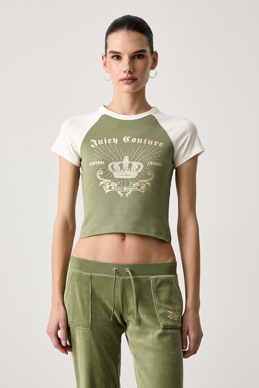 Juicy Couture majica za žene od pamuka s elastanom REGAL REBELLE RAGLAN