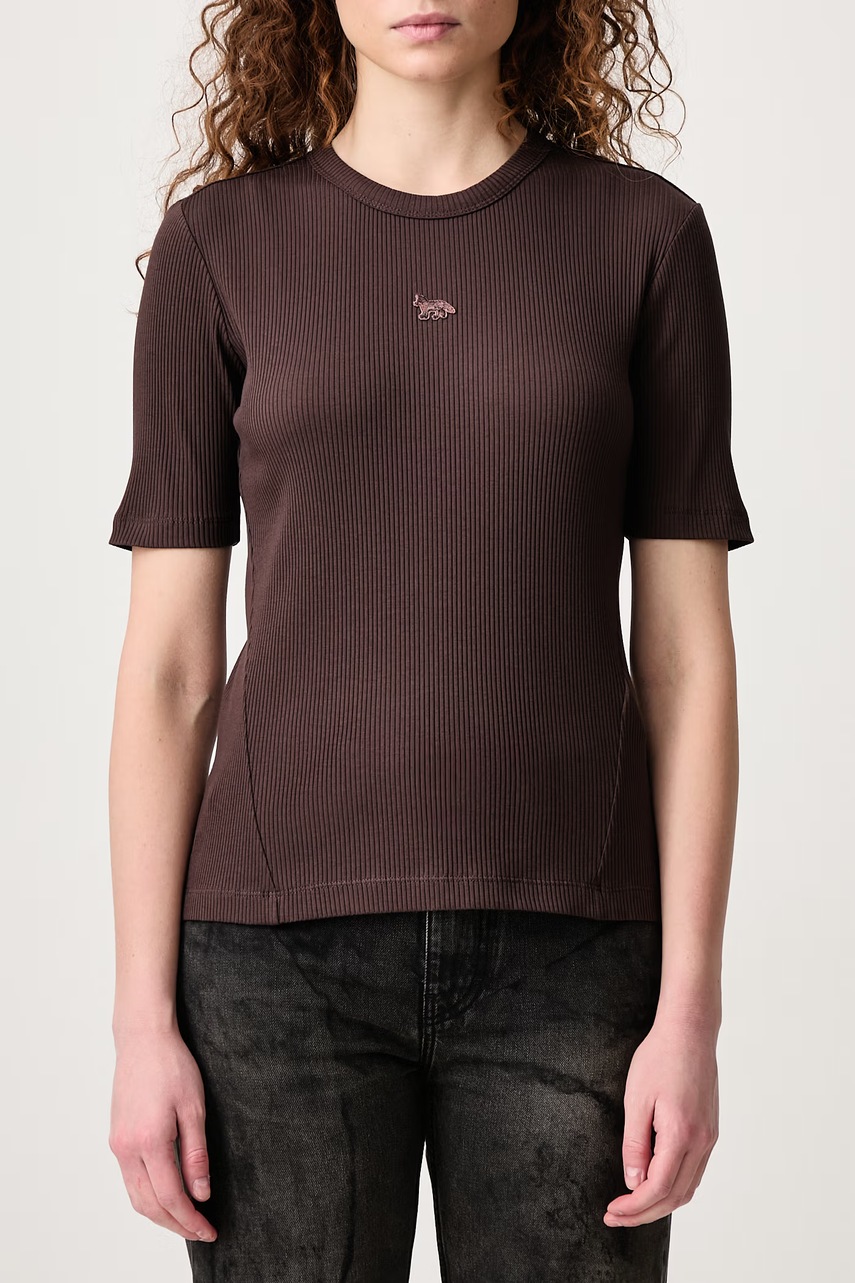 Maison Kitsuné  Baby Fox T-shirt basic damski bawełniany z elastanem (zdjęcie 5)