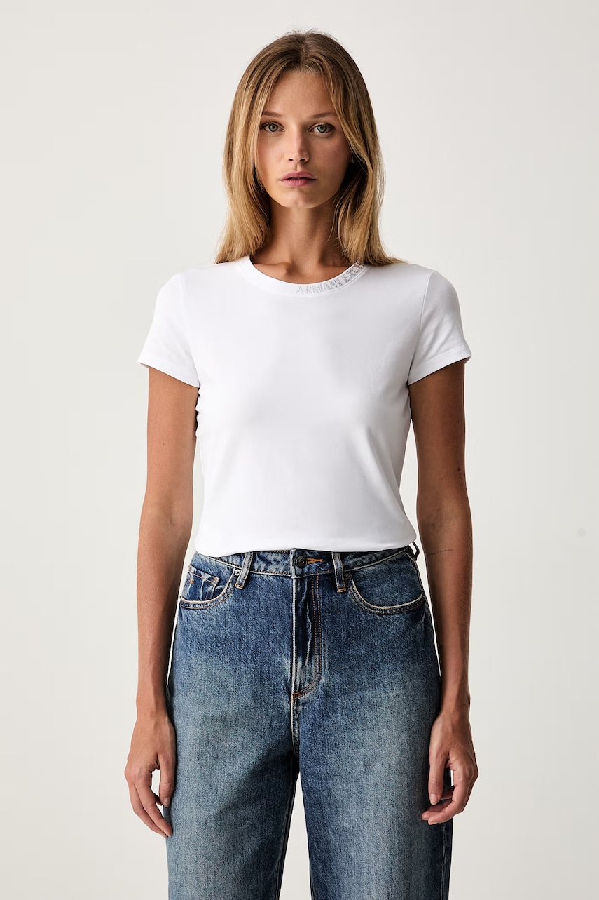 Armani Exchange T-shirt basic damski bawełniany z elastanem