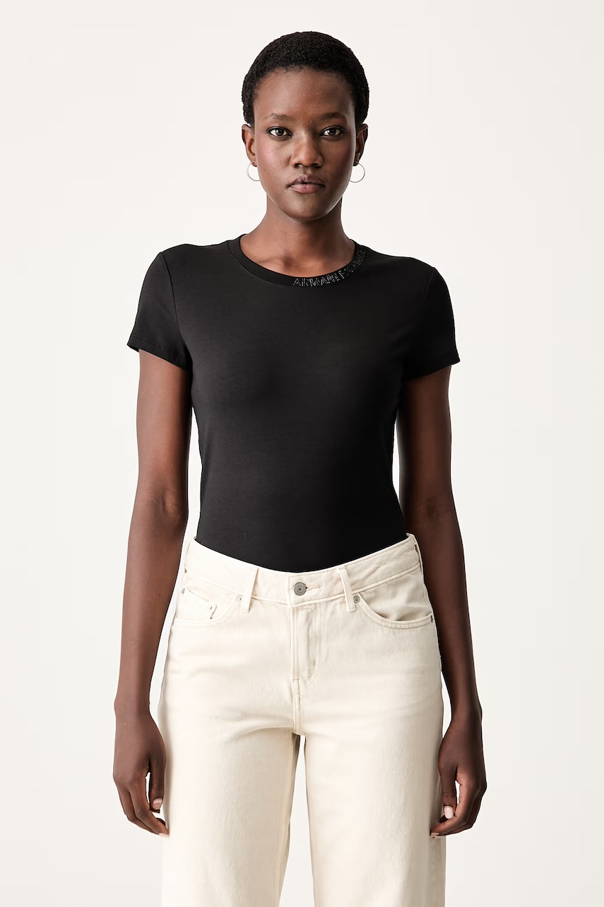 Armani Exchange T-shirt basic damski bawełniany z elastanem