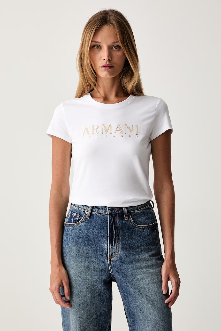 Armani Exchange T-shirt damski bawełniany z elastanem