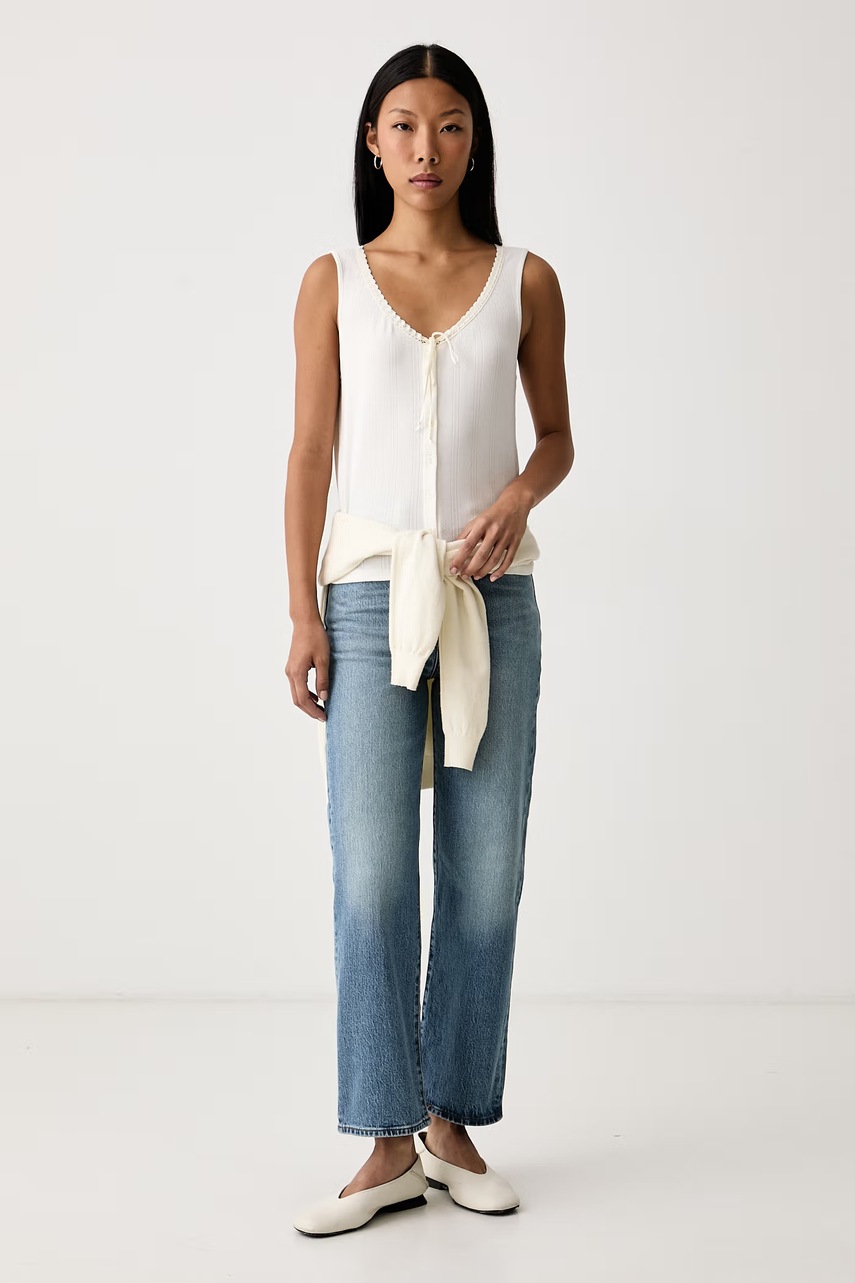 Levi's  топ дамски с памук DRY GOODS POINTELLE LACE TANK