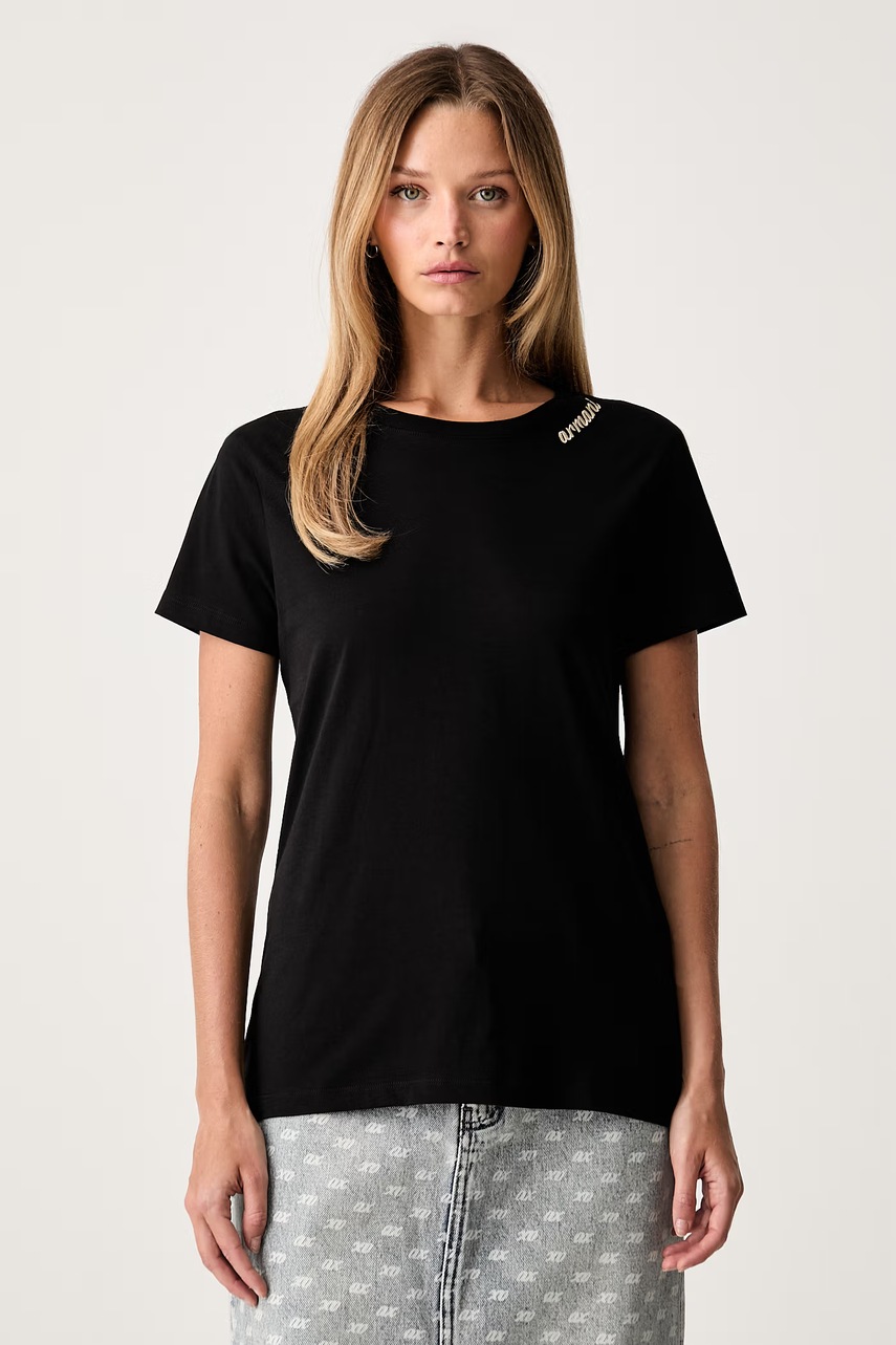 Armani Exchange T-Shirt Bawełniany, Czarny Z Krótkim Rękawem Damskie Rozmiar XS