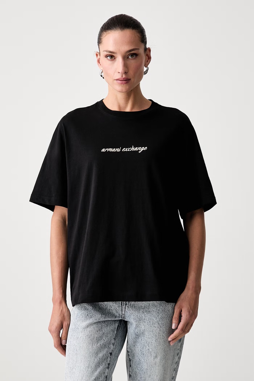 Armani Exchange T-Shirt Bawełniany, Czarny Z Krótkim Rękawem Damskie Rozmiar XS