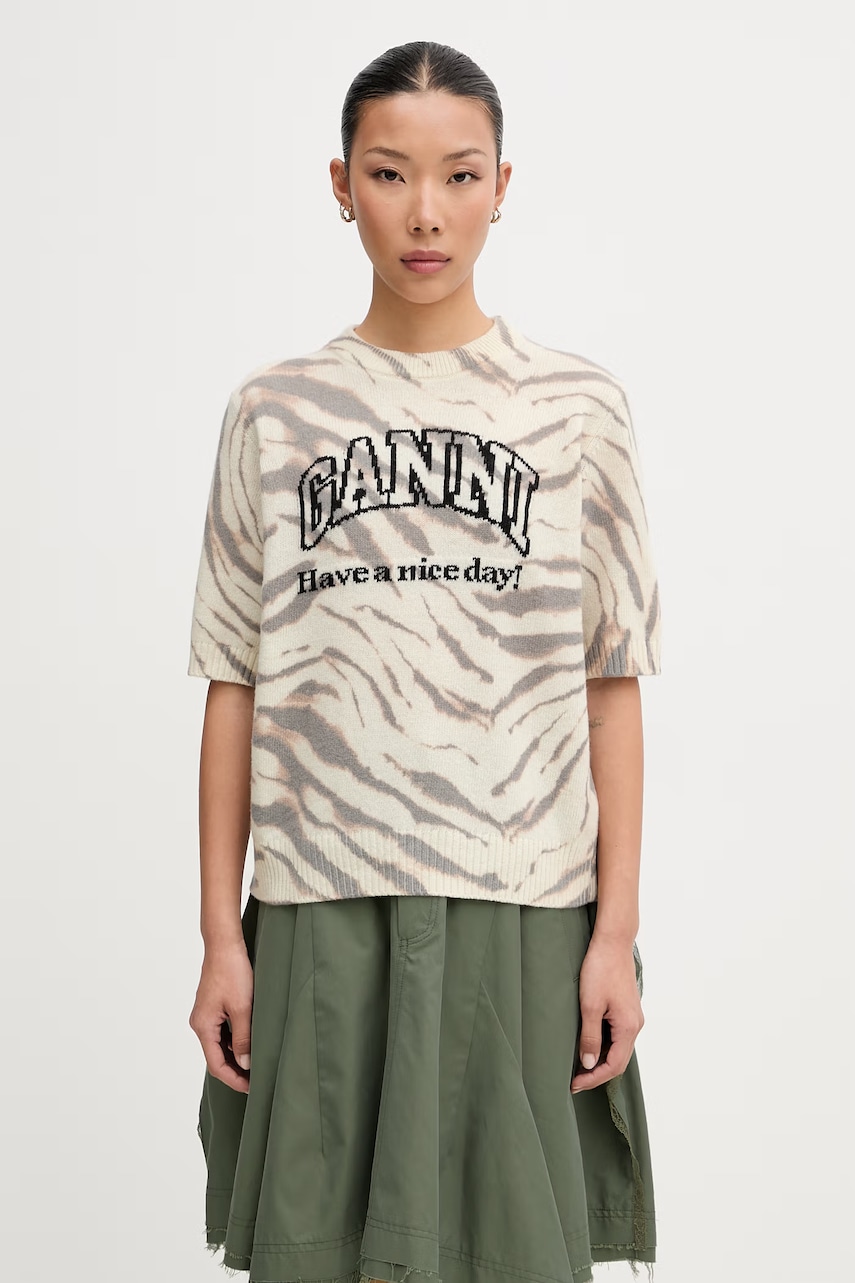GANNI T-shirt damski z wełną