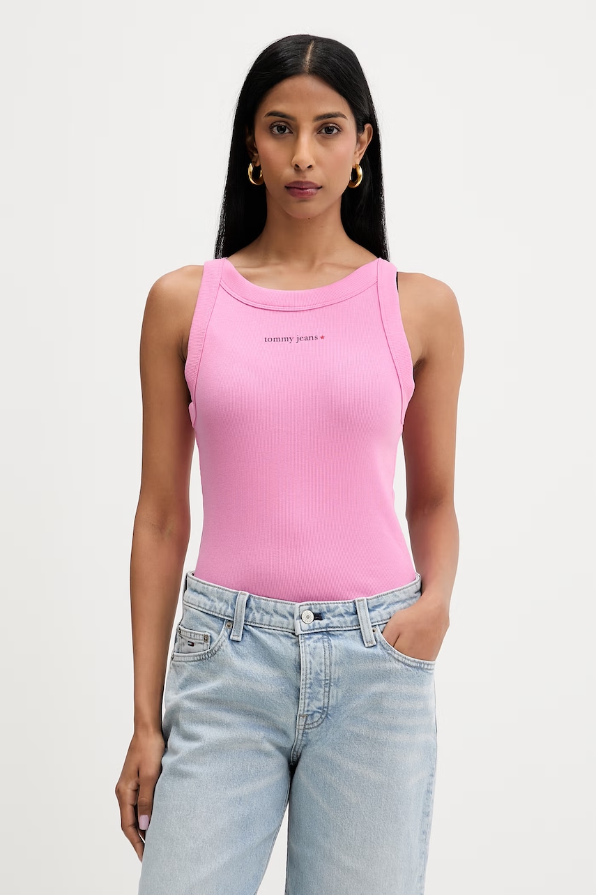 Tommy Jeans crop top damski bawełniany z elastanem
