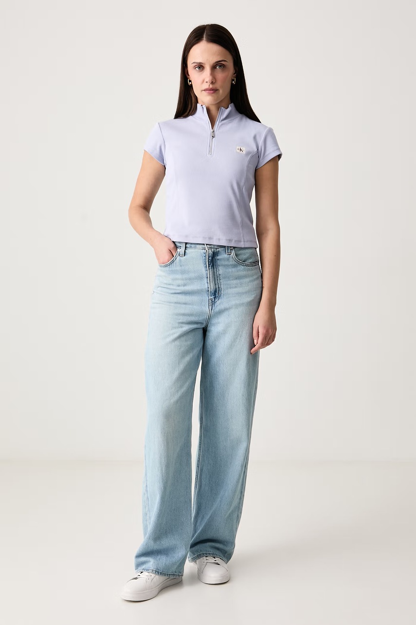 Calvin Klein Jeans  къс топ дамски от памук с еластан
