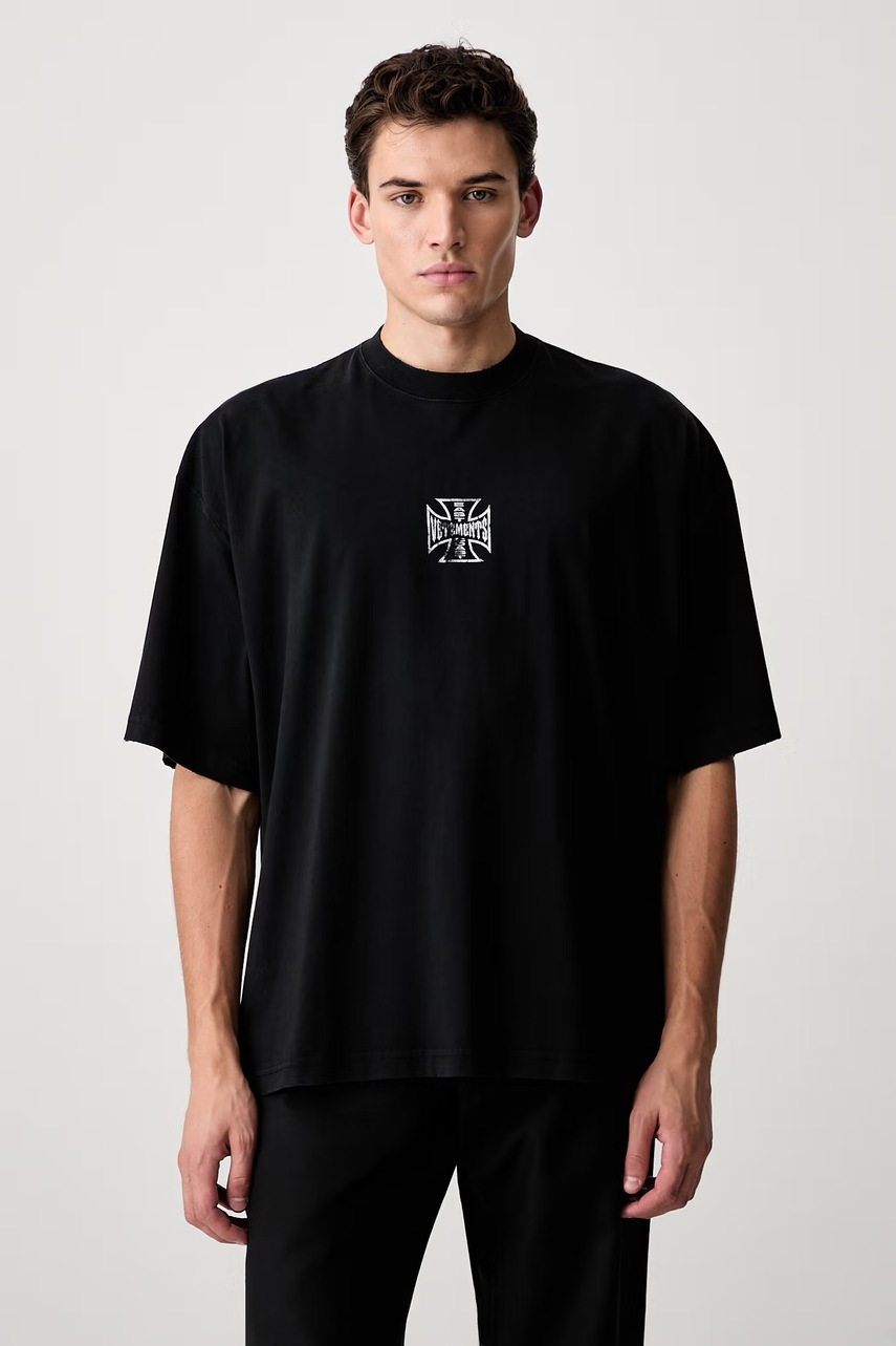 Vetements Biker Cross Logo T-shirt męski bawełniany