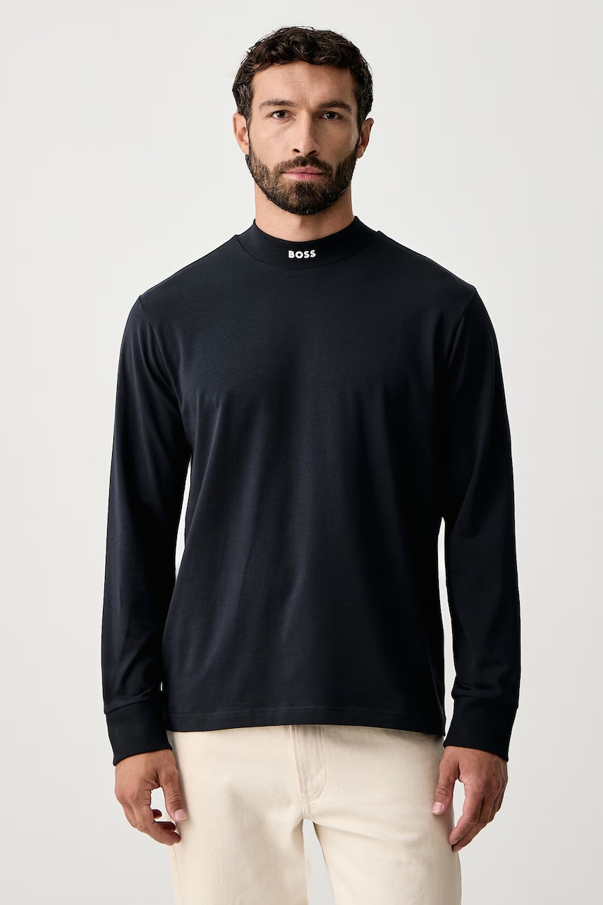 BOSS Green  tričko s dlhým rukávom pánske bavlnené s elastanom Tee Collar Long
