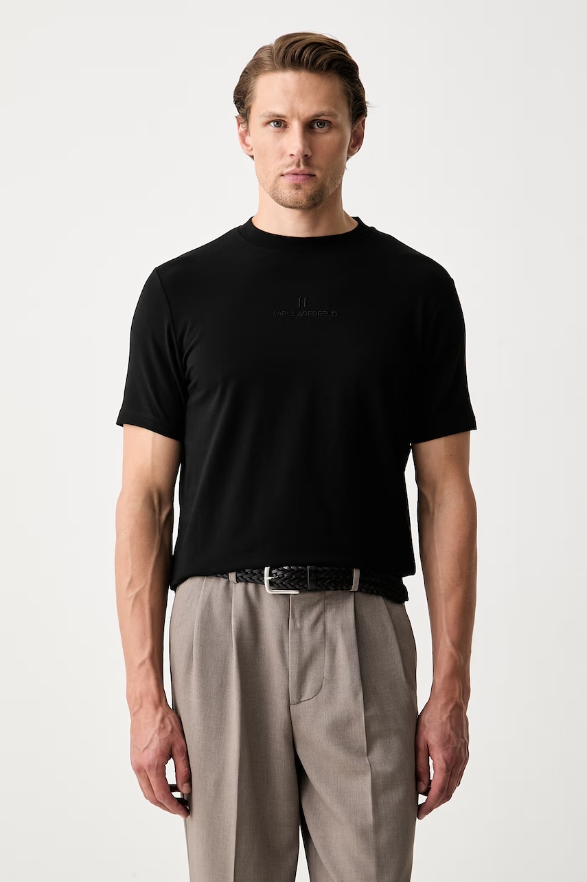 Karl Lagerfeld T-shirt basic męski bawełniany z elastanem