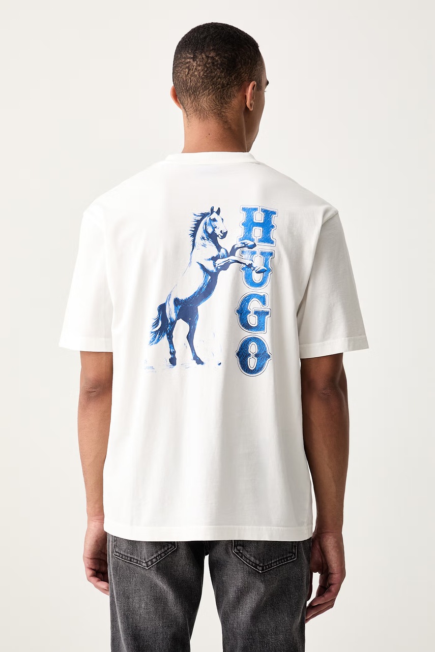 HUGO Blue T-shirt męski bawełniany Noxwash