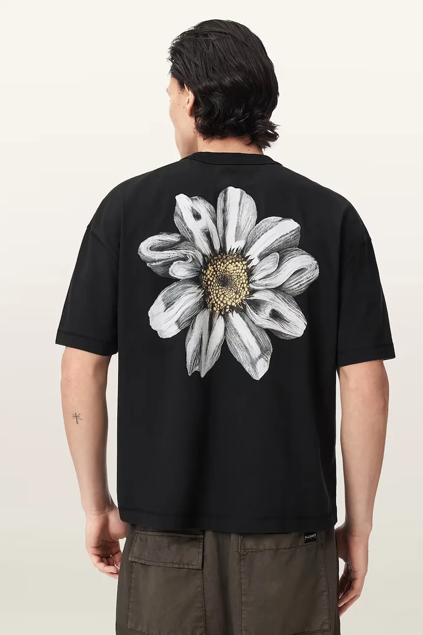 AllSaints Oversize t-shirt ανδρικό βαμβακερό PETALS M062PE μαύρο XS,S,M,L,XL,XXL