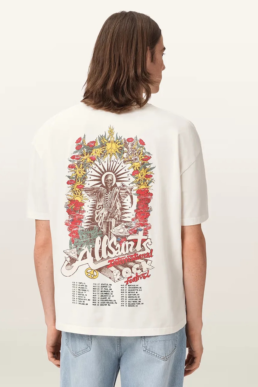 AllSaints t-shirt oversize ανδρικό βαμβακερό ROQUE M054PE λευκό S,M,L,XL,XXL